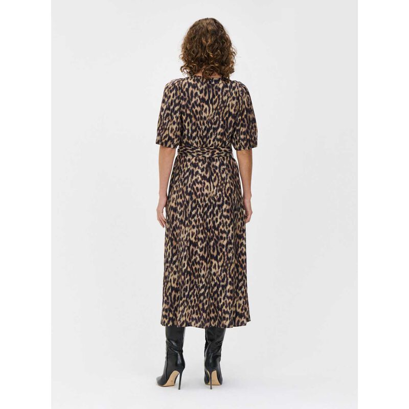 Veronika Maine Leopard Viscose Linen V Neck Dress image number 1